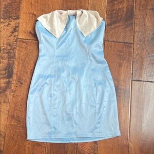 Elegant Blue and Cream Dress